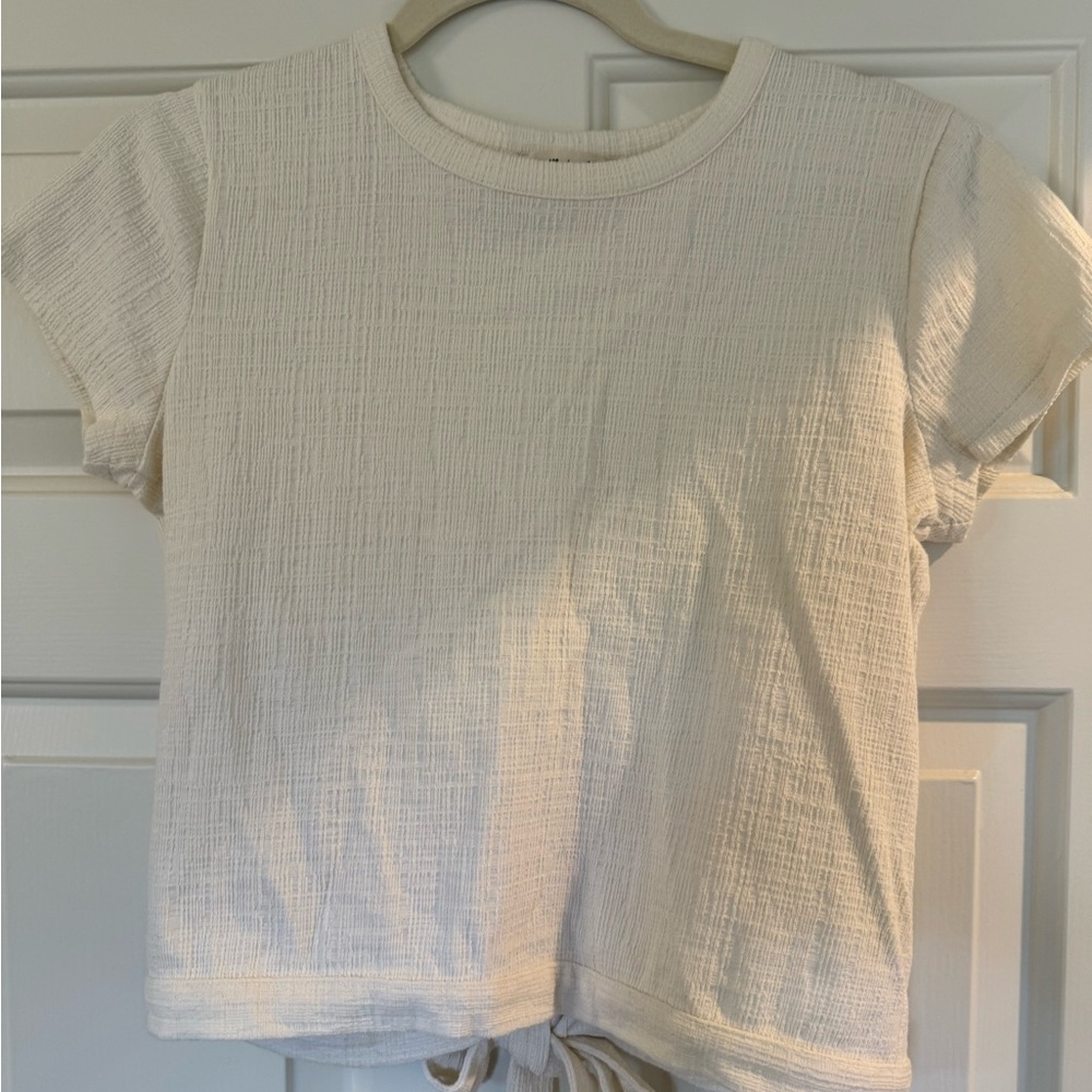 Cream Textured Short Sleeve Top